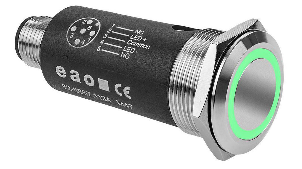 Illuminated Pushbutton Switch Momentary Function 1CO 35 V LED Green 5-Pin M12 Plug
