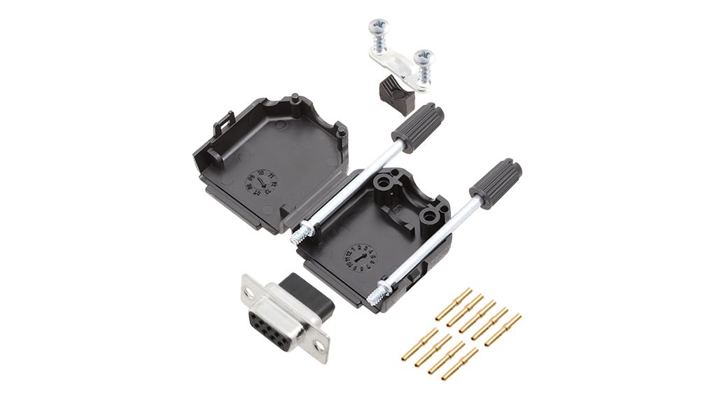 D-Sub Connector Kit, DE-9 Socket, Crimp, Steel