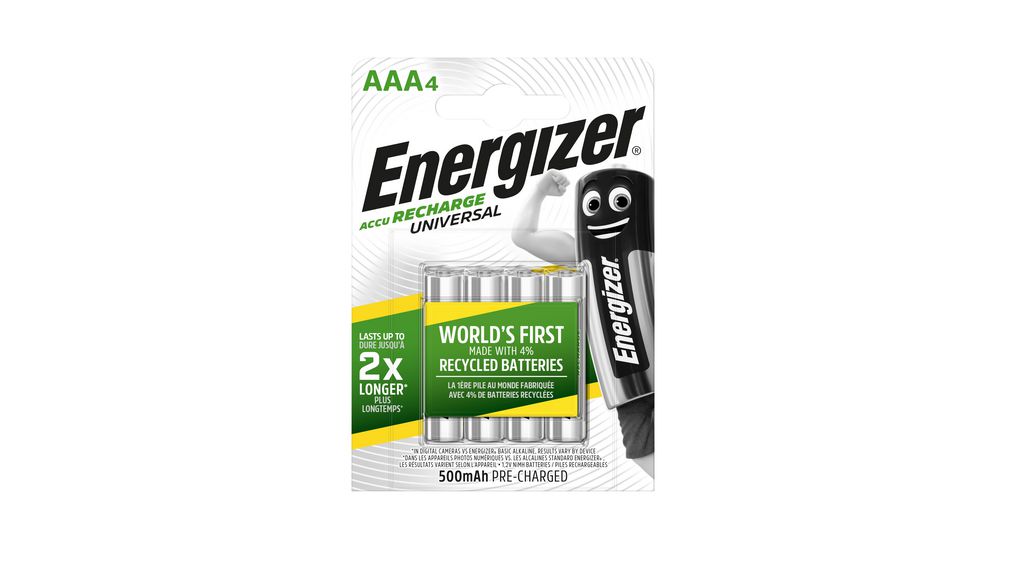 7638900424256  Energizer Batterie rechargeable, Ni-MH, AAA, 1.2V