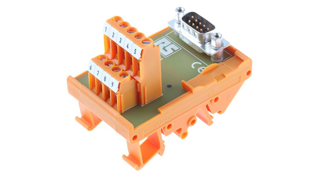 9-Contact Male Interface Module, D-sub Connector, DIN Rail Mount, 1A