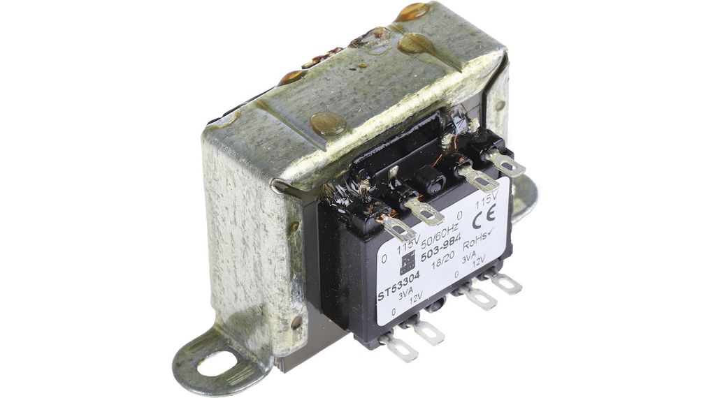 6VA 2 Output Chassis Mounting Transformer, 12V ac, IEC 61558-2-6