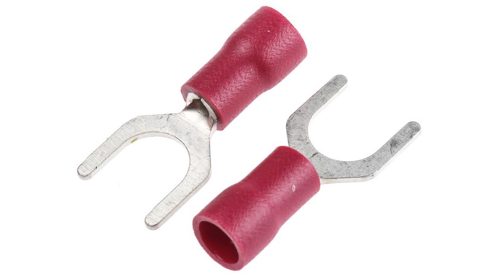 Insulated Crimp Spade Connector, 0.5mm² to 1.5mm², 22AWG to 16AWG, M6 Stud Size Vinyl, Red, Pack of 100 pieces