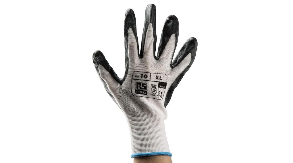 White Abrasion Resistant, Tear Resistant Work Gloves, Size 10, Nitrile Coating