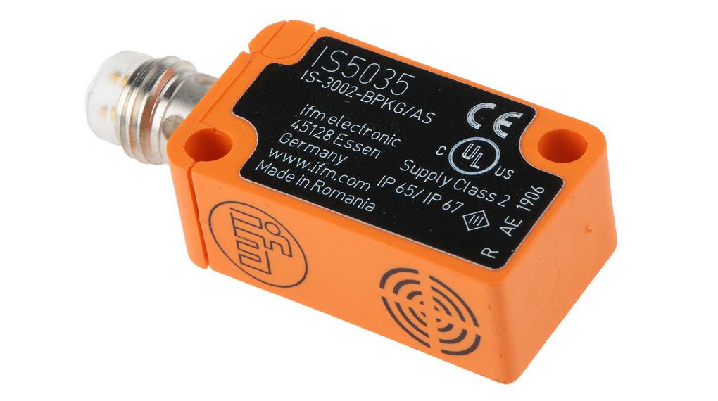 ifm electronic Inductive Block Proximity Sensor, M8, 2 mm Detection, PNP NO, 10 → 36 V dc 36V IP67