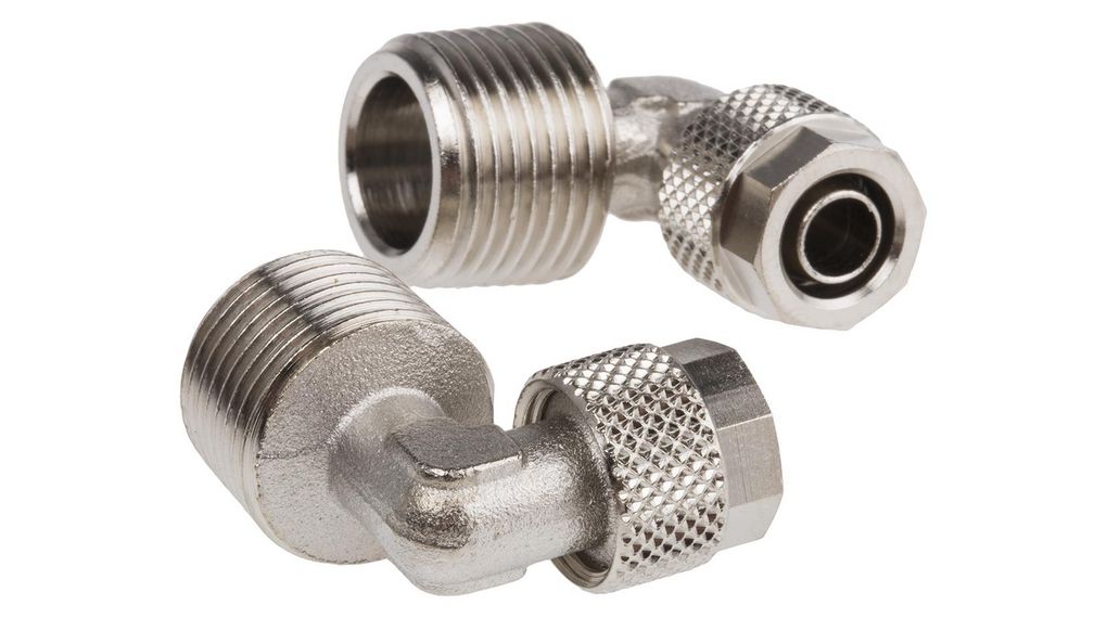 Elbow Threaded Adaptor, R 3/8 Male to Push In 8 mm, Threaded-to-Tube Connection Style