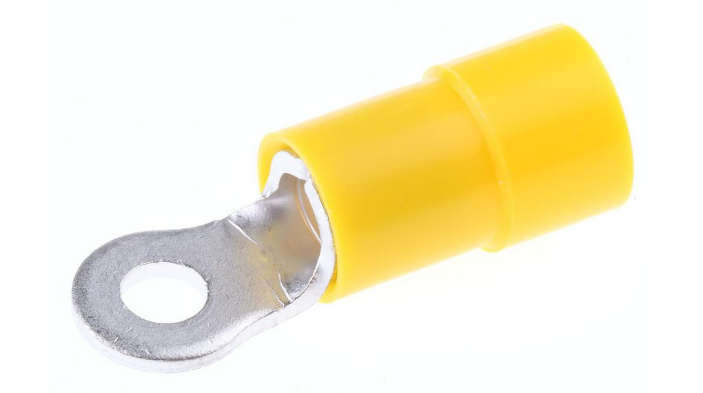 Insulated Ring Terminal, M3 Stud Size, 4mm² to 6mm² Wire Size, Yellow, 100 ST