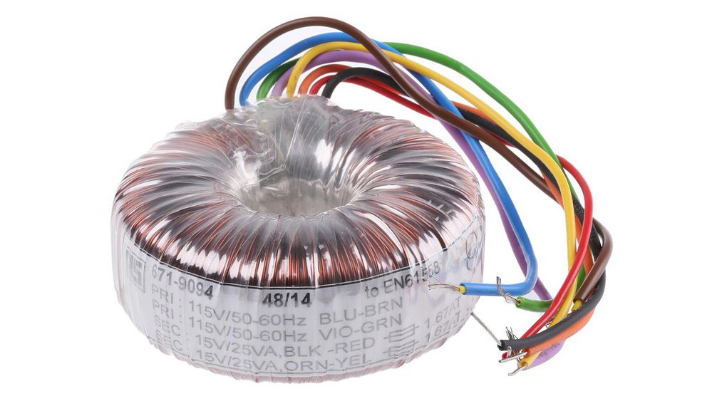 115 V ac, 230 V ac, 2 x 15V ac Toroidal Transformer, 50VA 2 Output