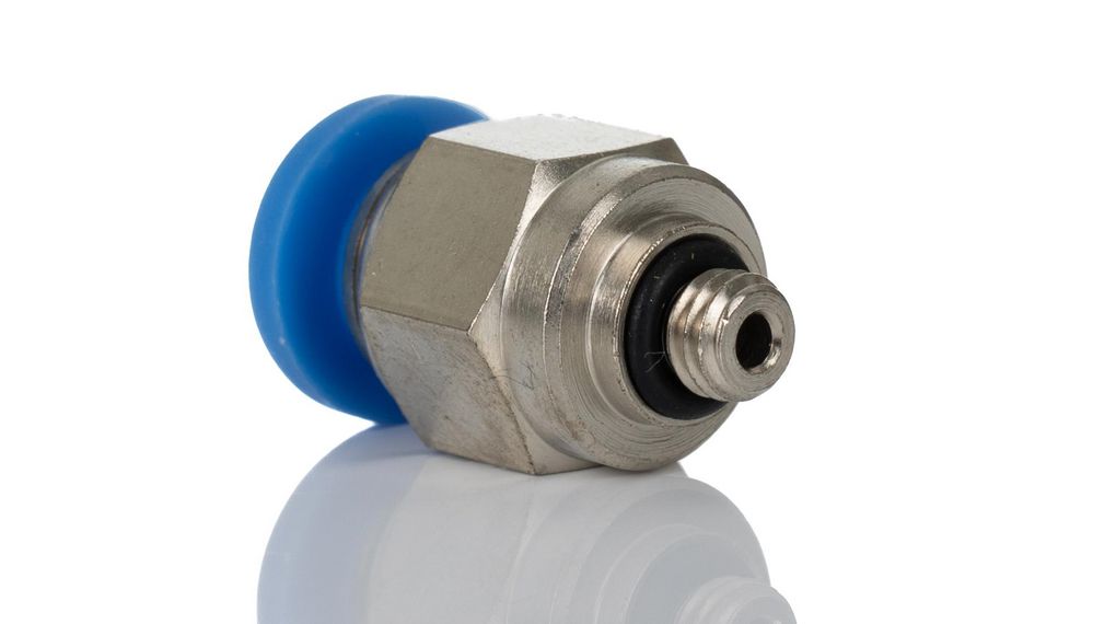 Straight Threaded Adaptor, M5 Male to Push In 6 mm, Threaded-to-Tube Connection Style