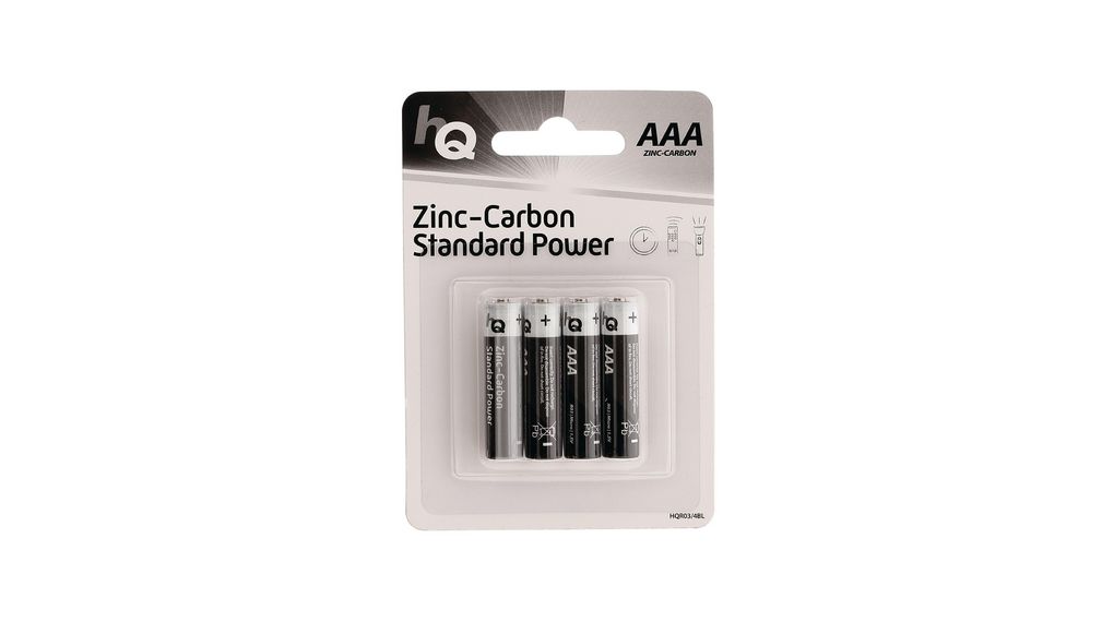 Piles primaires, Zinc-carbone, AAA, 1.5V, Standard Power, Lot de 4 pièces