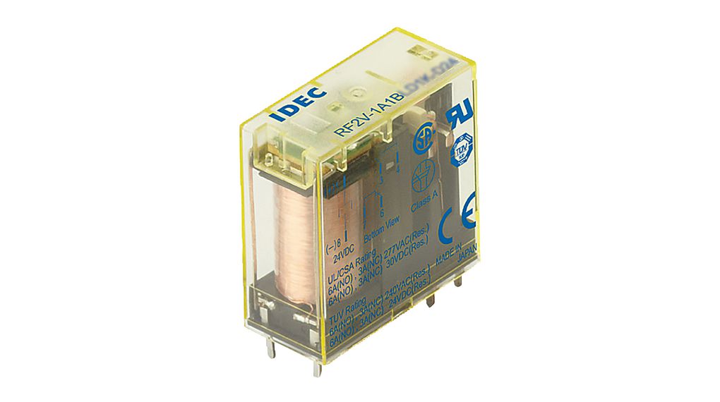 Relais de sécurité pour circuits imprimés RF2, 1NO + 1NC, 24V, 820Ohm, 6A