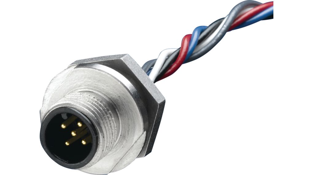 Circular Connector, 4A, M12, Socket, Straight, 300mm, Poles - 5