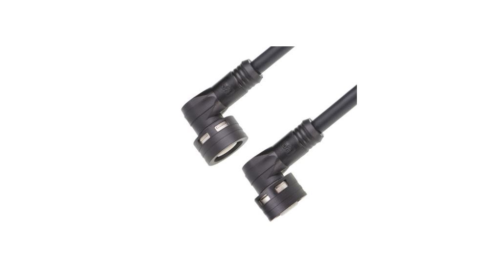 Cordset, Black, Angled, 4A, 22AWG, 1m, M12 Socket - M12 Plug, Conductors - 4