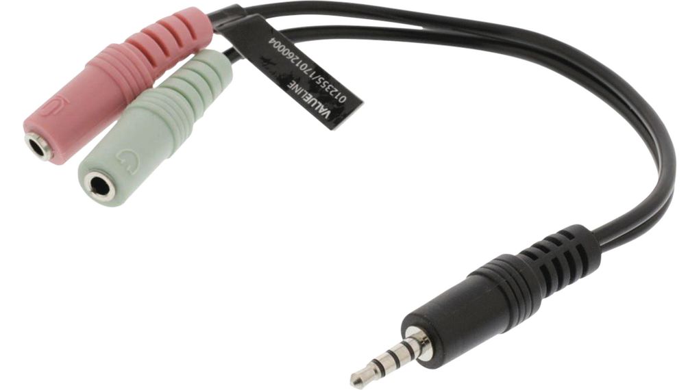 Câble audio, Stéréo, Fiche jack 3.5 mm - 2x Prise Jack 3.5 mm, 200mm