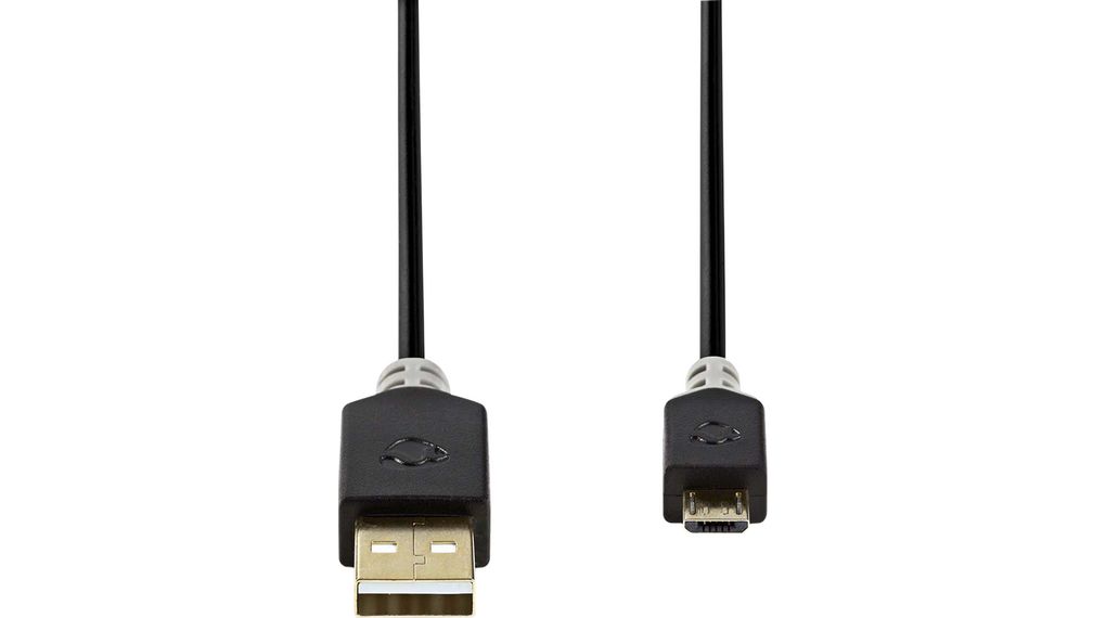 Kabel, USB-A-plugg - USB Micro-B-plugg, 3m, USB 2.0, Antrasitt