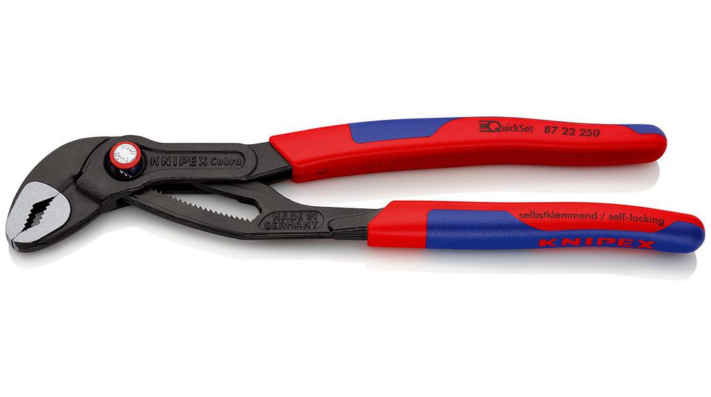 Knipex Cobra® QuickSet Water Pump Pliers, 250 mm Overall, Angled, Straight Tip, 50mm Jaw
