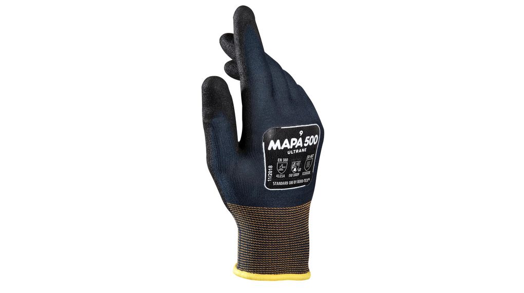 Mapa ULTRANE 500 Black Nitrile General Purpose Work Gloves, Size 8, Nitrile Coating