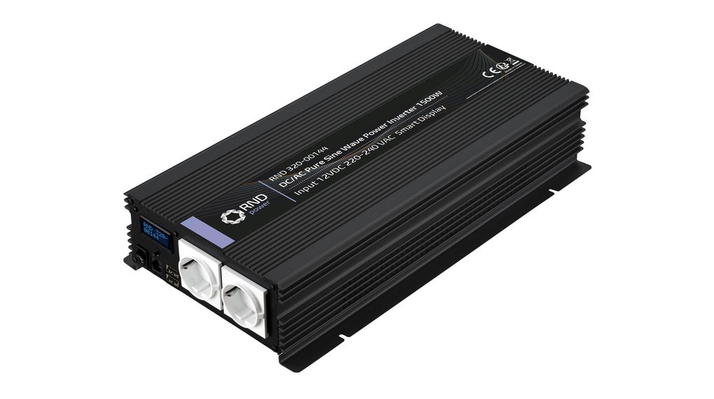 Tiszta szinusz hullámú DC/AC inverter 12V 1.5kW DE F típusú (CEE 7/3) aljzat / USB A aljzat
