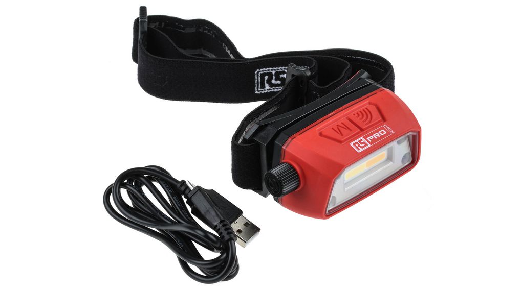 Headlamp, LED, Rechargeable, 350lm, 21m, IP67, Black / Red