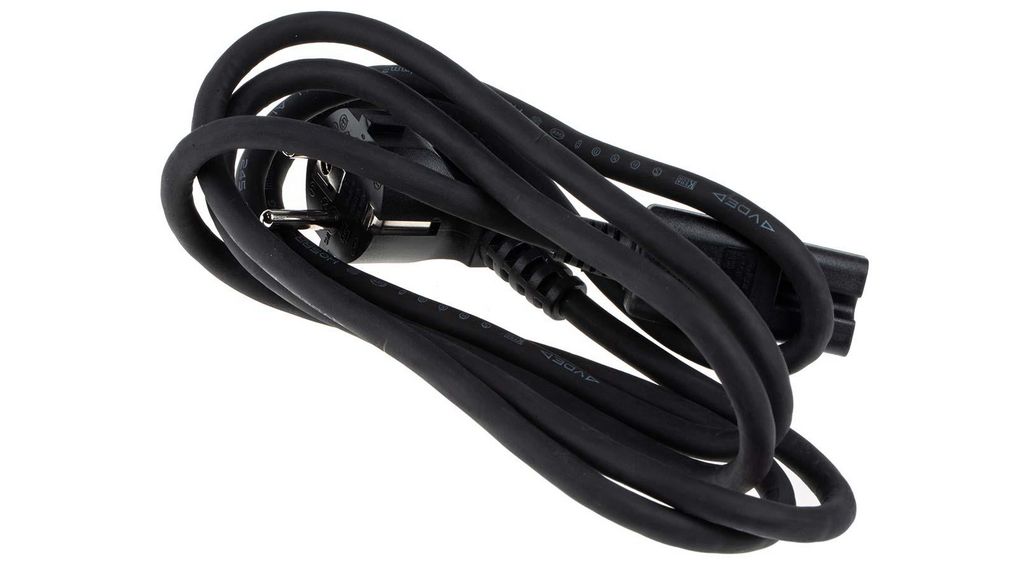 IEC Device Cable DE/FR Type F/E (CEE 7/7) Plug - IEC 60320 C15 2m Black