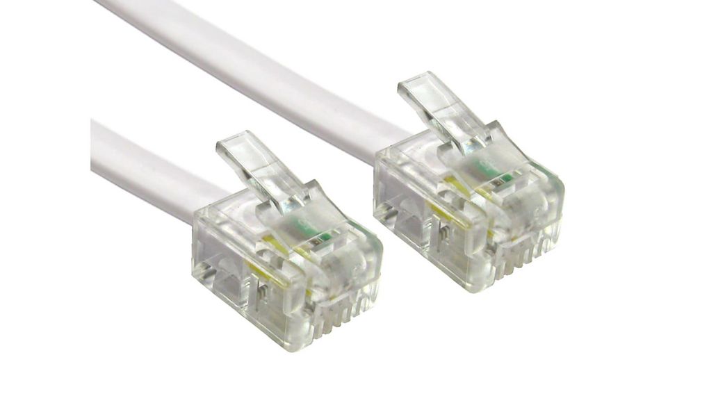 Telefoonkabel, RJ11-stekker - RJ11-stekker, Rond, 2m, Wit