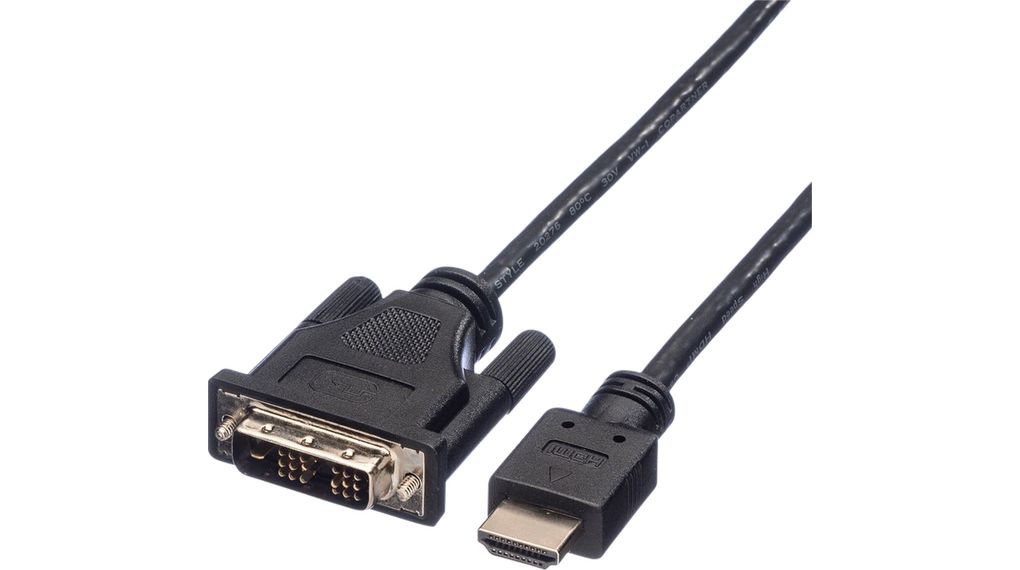 Video Cable, DVI-D 18 + 1-Pin Male - HDMI Plug, 1920 x 1080, 2m
