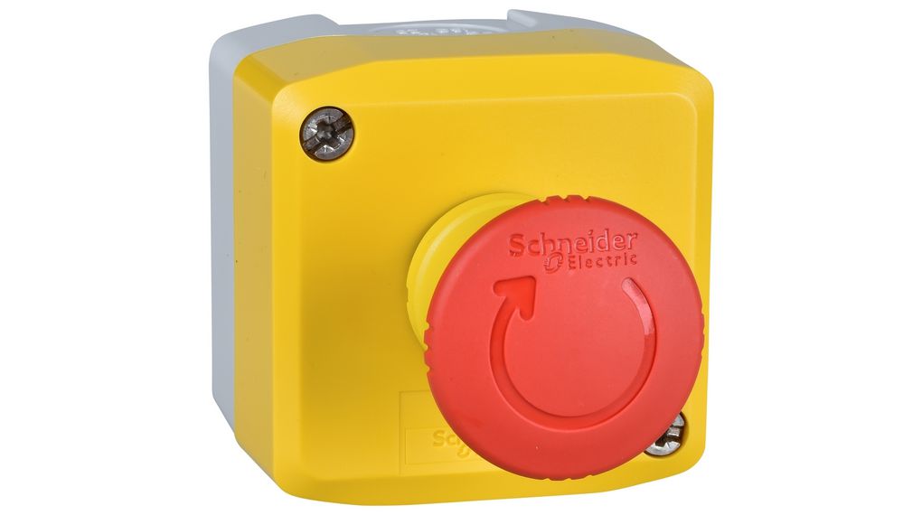 Not-Aus / Not-Aus-Schalter mit Aufbaugehäuse rot / gelb / grau, Ø22mm, 600VDC, 2 Öffner