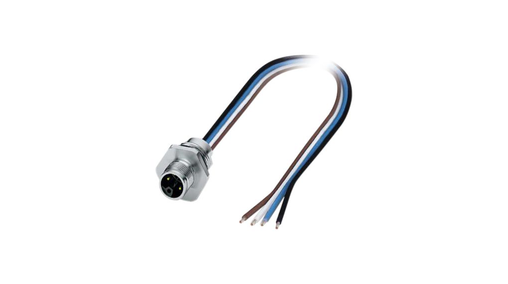 Circular Connector, M12, Plug, Straight, Poles - 4, Assembled with Wires, Front Mount