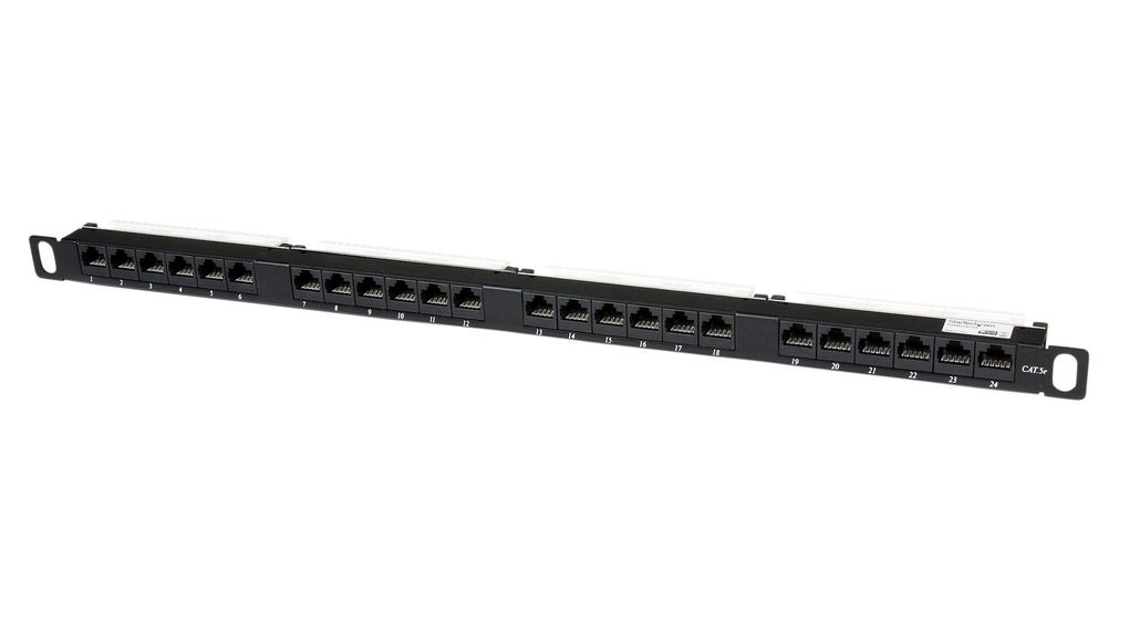 Patchpanel med 110-typsterminering, 24x RJ45, Cat 5e