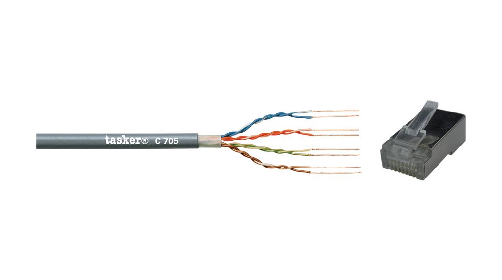 LAN-Kabel + Paket 20x RJ45-Steckverbinder PVC CAT5e 4x2x0.14mm² UTP Grau 100m