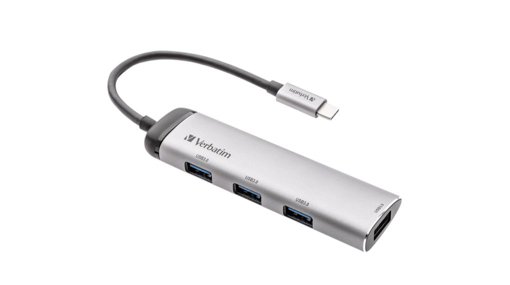 USB Hub, USB-C Plug, 3.0, USB Ports 4, USB-A Socket
