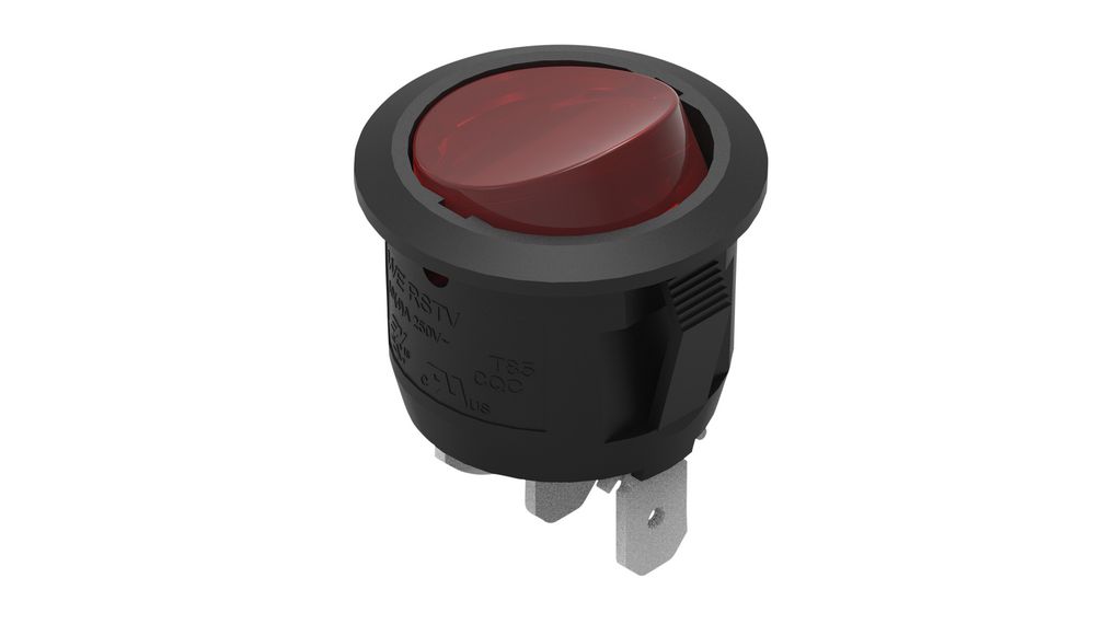 Rocker Switch, 28V, 10 A, NC, 250V, ON-OFF, IP32, Red