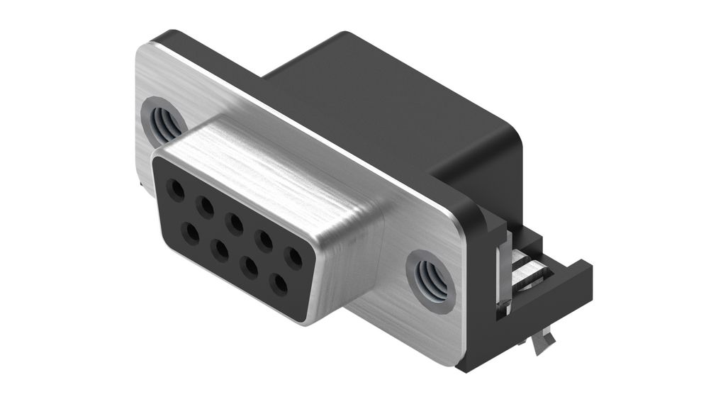 D-Sub Connector, 8mm, Angled, Socket, DE-9, PCB Pins, Black