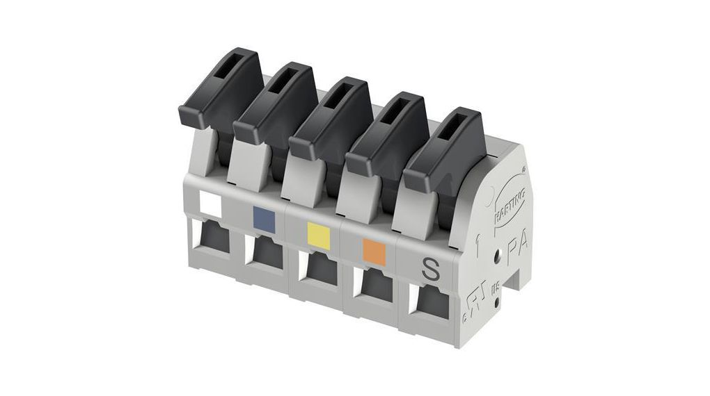 Har-Flexicon Series PCB Terminal Block, 5-Contact, 5 mm Pitch, 1-Row, 5mm Stiftavstånd, Fjäderklämma Poler
