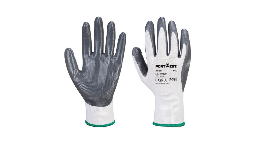 A360 - Senti - Flex Glove Grey, White Elastane, Polyester Work Gloves, Size XL, Nitrile Foam Coating