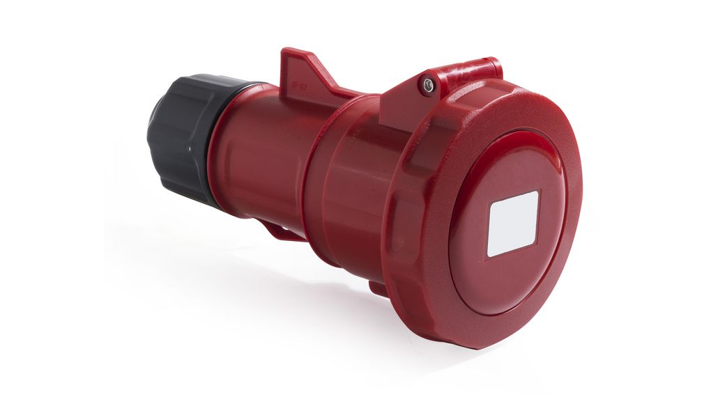 IP67 Red Cable Mount 3P + N + E Industrial Power Socket, Rated At 32A, 380 → 415 V