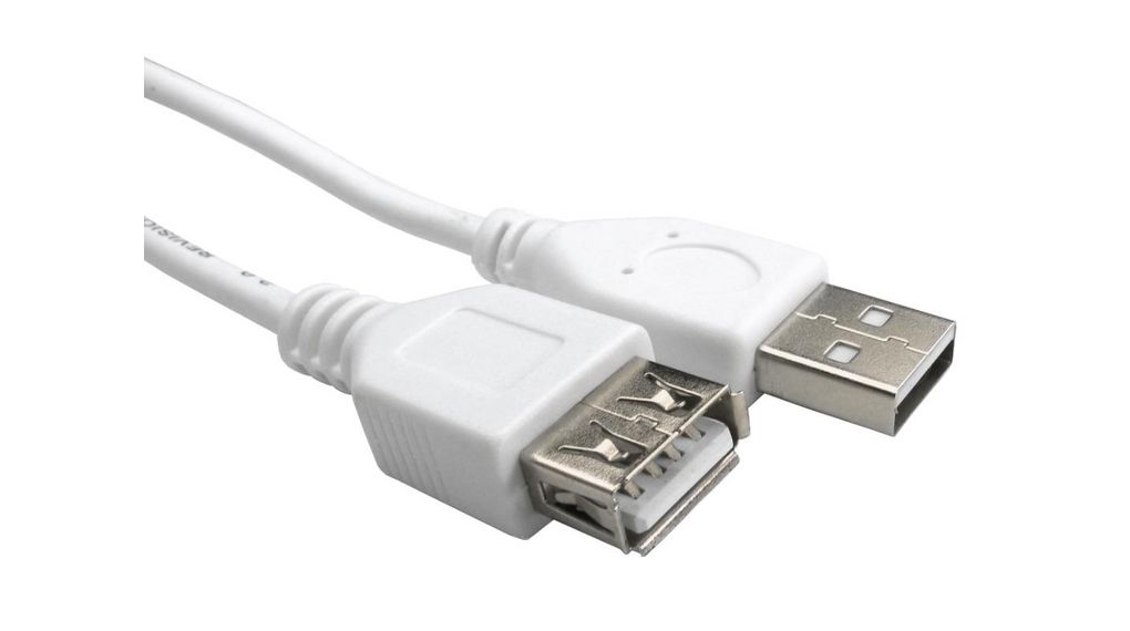 USB 2.0, Male USB A to Female USB A, 250mm, 250mm, USB 2.0, Svart