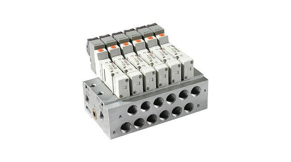 SMC SY3000 series 6 station One-Touch Fitting 6 mm Manifold for use with 5 Port Solenoid Valve