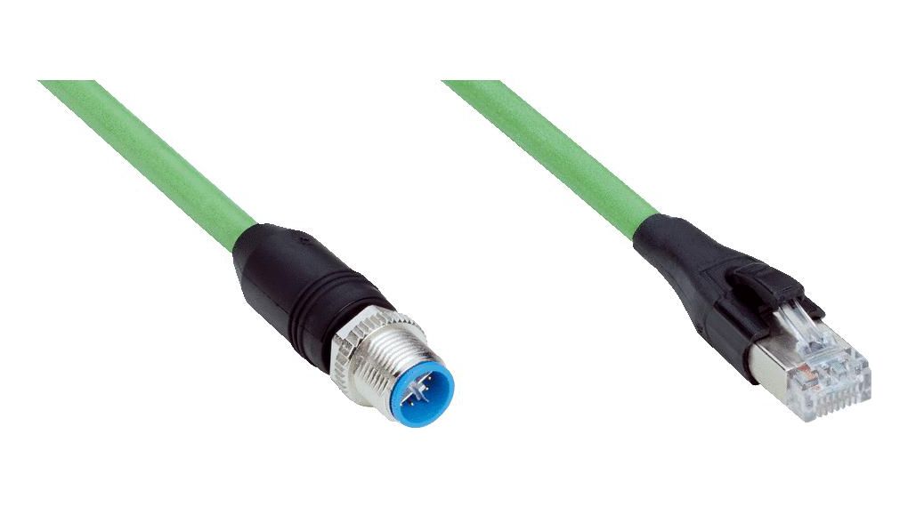 SICK Straight Male 8 way M12 to Straight Male 8 way RJ45 Connector & Cable, 10m Ledare