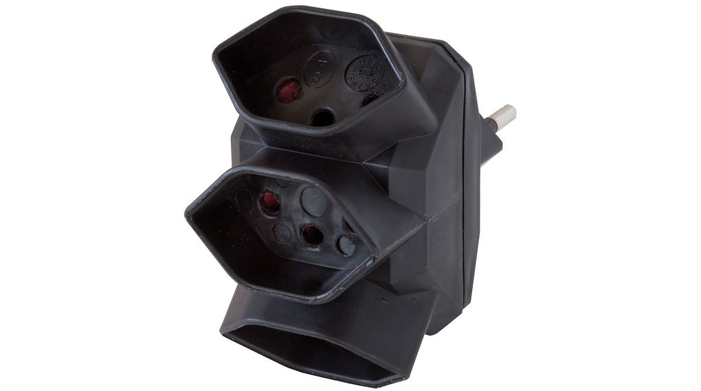 Verdeelstekker 3x CH-socket type J (T13) - CH Type J (T12) Plug 230V Zwart