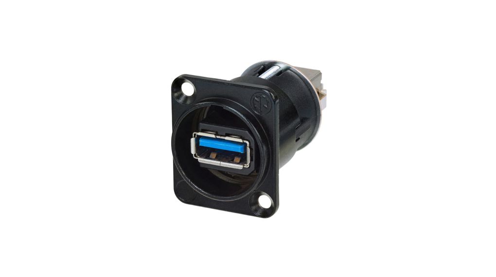 Feed-Through Adapter, Black, USB 3.0 A Socket - USB 3.0 B Socket