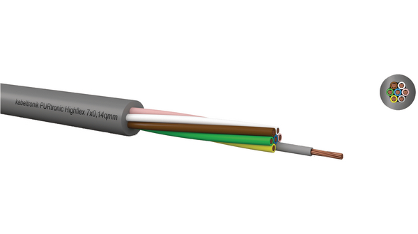 Multicore Cable, YY Unshielded, Polyurethane (PUR), 7x 0.14mm², 100m, Grey