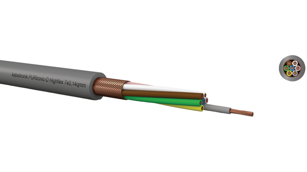 Flerkärnig kabel, CY Kopparskärmning, Polyuretan (PUR), 3x 0.14mm², 100m, Grå