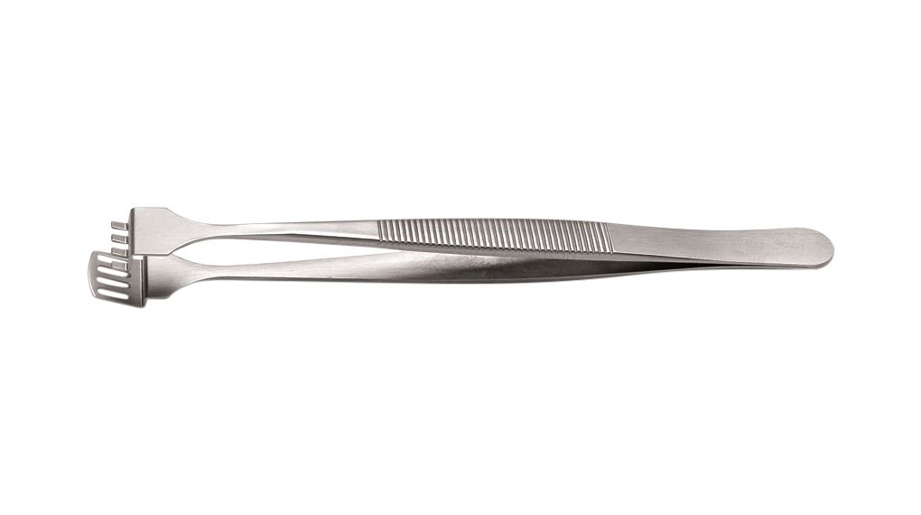 Wafer Tweezers, Stainless Steel, Stepped Bottom Paddle/Top Fingers, 125mm