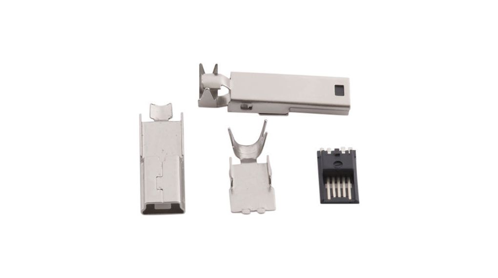 Mini USB Cable Connector, Plug, Mini USB 2.0, Straight, Positions - 5