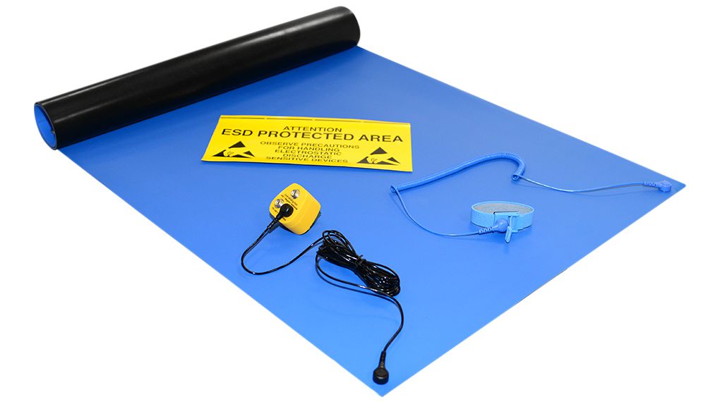 Kit de station de travail ESD avec prise UK, Filament de nylon en acier inoxydable, 1.2m x 600mm, Bleu