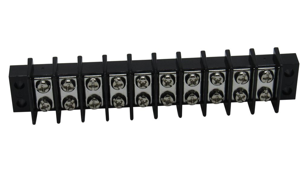 Terminal Strip for Chassis Mounting, Black, 25A, 300V, Poles - 10