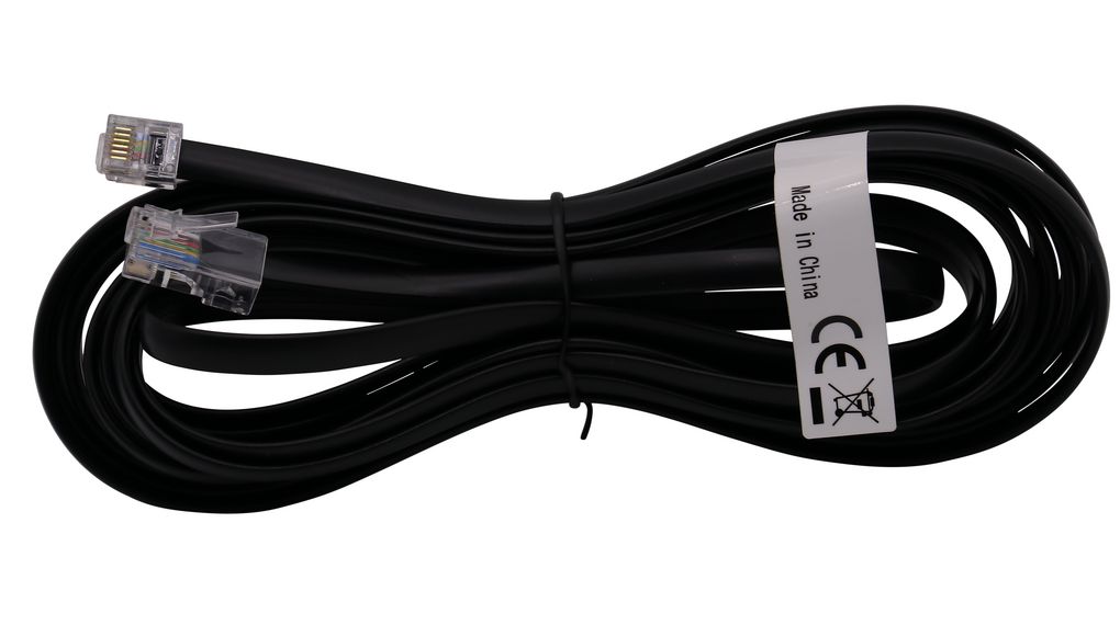 Telephone Modular Cable, RJ12 Plug - RJ45 Plug, Flat, 3m, Black