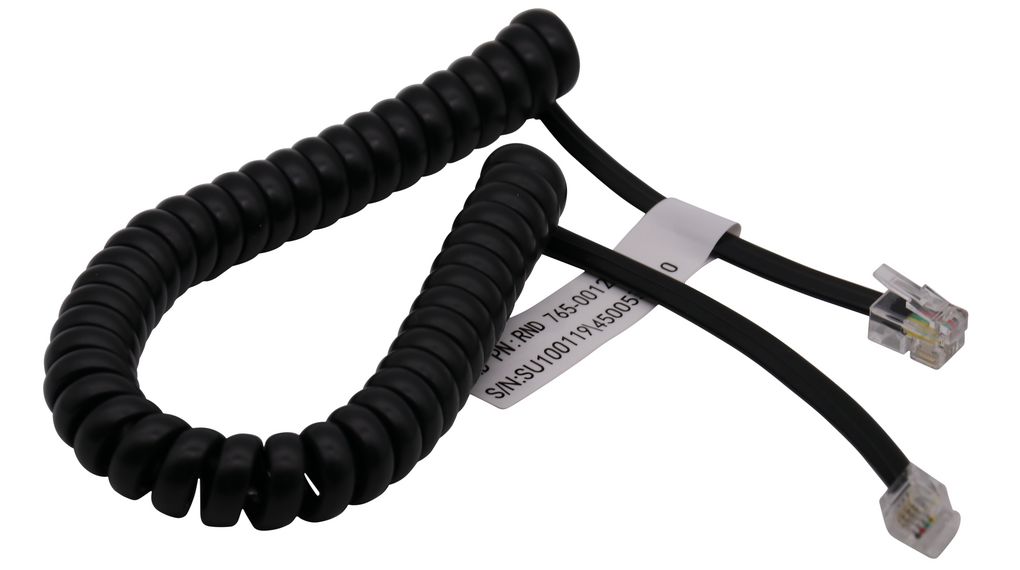 Telephone Modular Cable, RJ10 Plug - RJ10 Plug, Coiled, 1.8m, Black