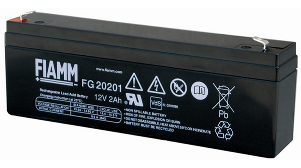 FG20201, Fiamm Batteria ricaricabile, Piombo-acido, 12V, 2Ah, Spina  piatta, 4.8 mm