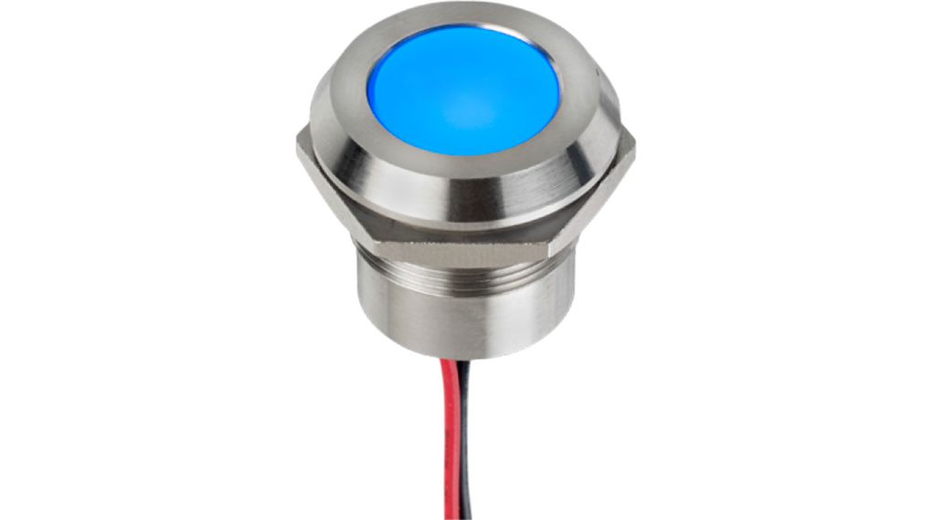 LED Indicator, Blue, 22mm, 12V, Rear Epoxy Wire